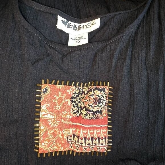 Womens Black Sleeveless Crinkle Dress Embroidered & Matching Shirt JJ4087 - Picture 13 of 13